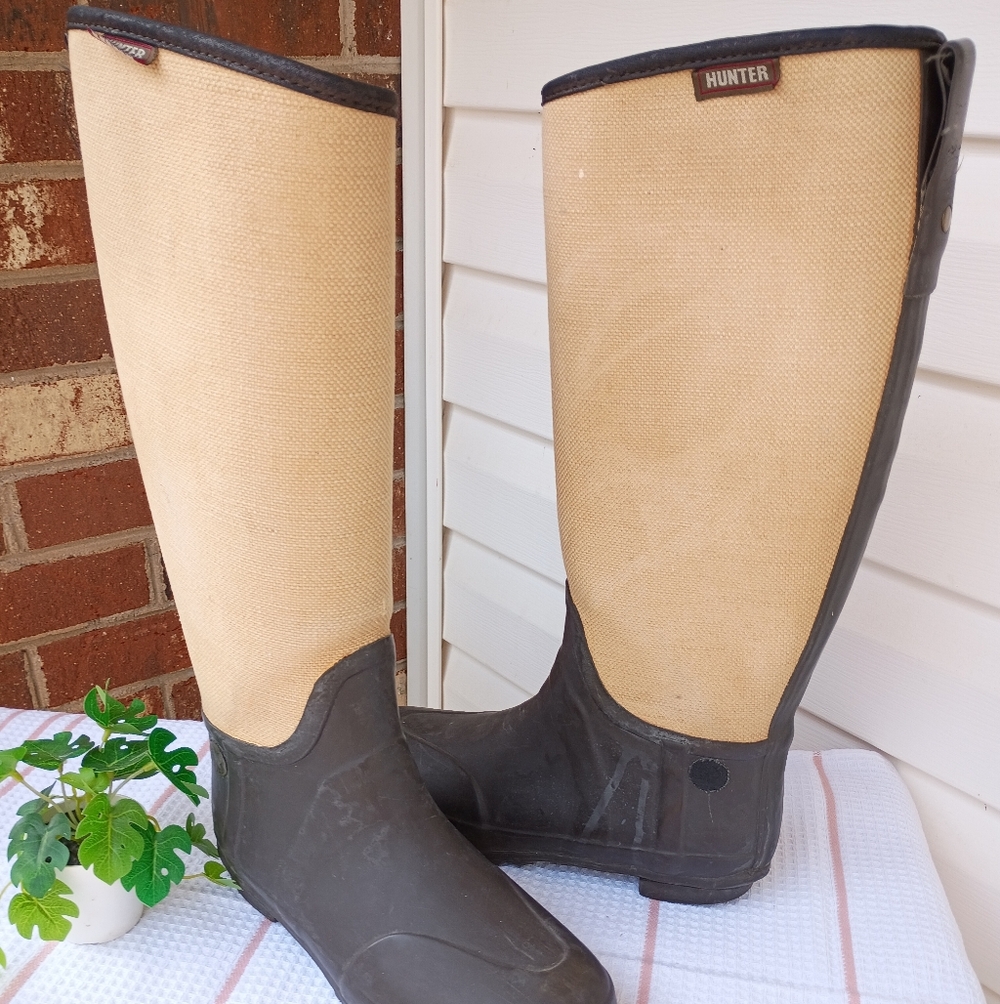 HUNTER SZ 8 ST. REGENT TWEED TALL RIDING SNOW PULL ON BOOTS RARE